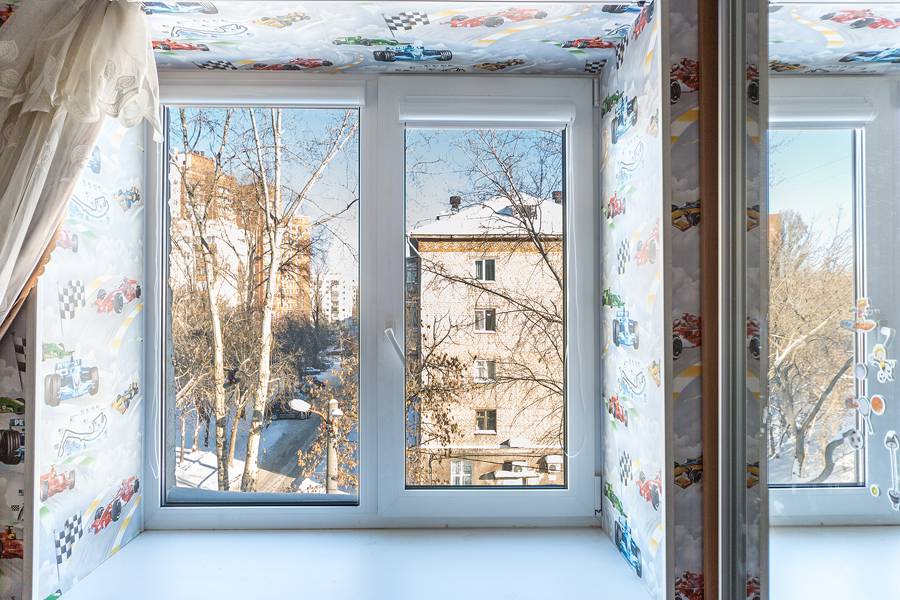 Рулонные шторы блэкаут с рисунком на двухстворчатое окно