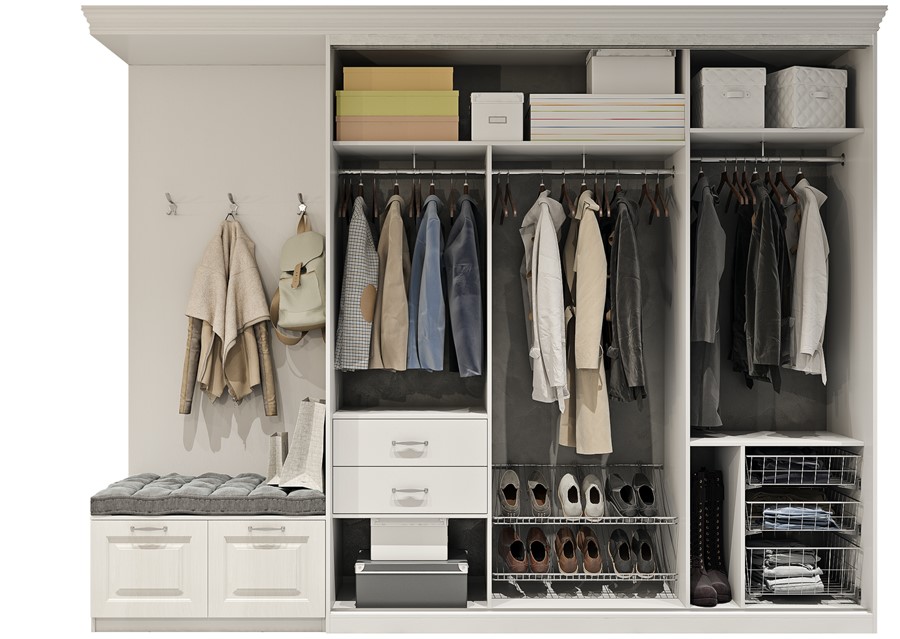 Большой шкаф-купе с тумбой в прихожую