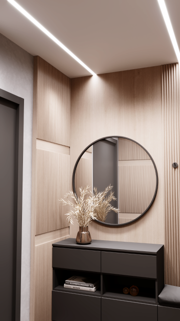 Сатиновый потолок со световыми линиями Сатиновый потолок со световыми линиями