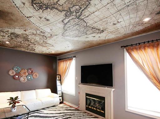 Натяжной потолок с изображение карты мира Натяжной потолок с изображение карты мира