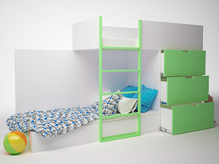 Кровать двухэтажная с комодом