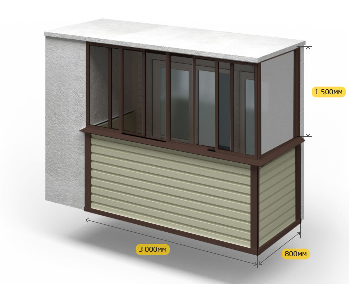 Балкон Г-образный 3 метра коричневый алюминий